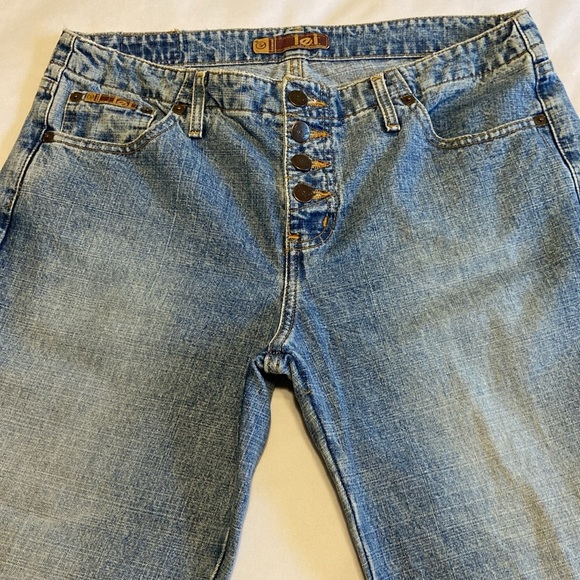 LEI Button Fly Mid Rise Flare Capri Jeans 100% Cotton Y2K Boho Size 13 - Picture 10 of 13